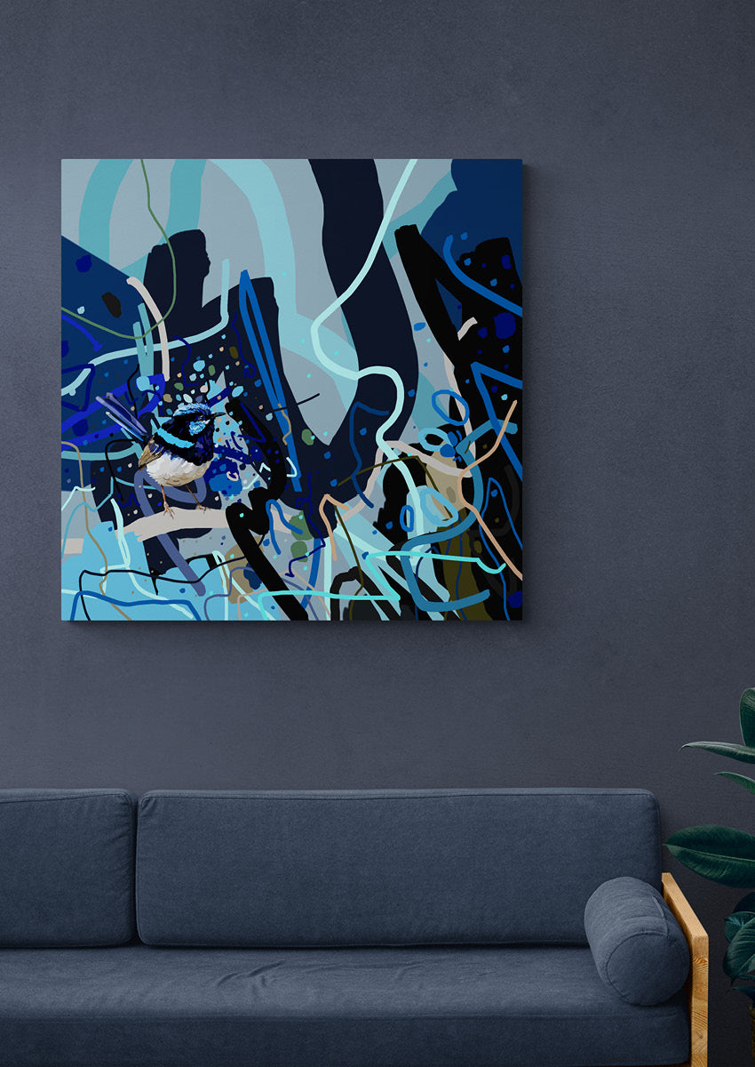 Canvas 'Little blue fairy wren'