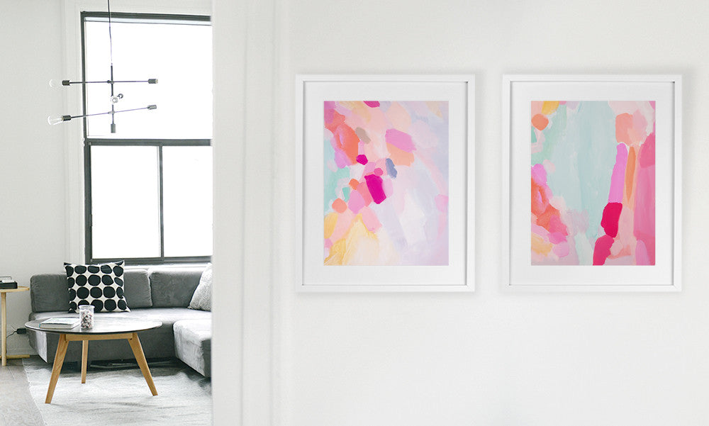 Shannon O'Neill Contemporary Australian artist - modern pastel abstract - A3 framed art print - Dahlia 1 & 2 - Hallway