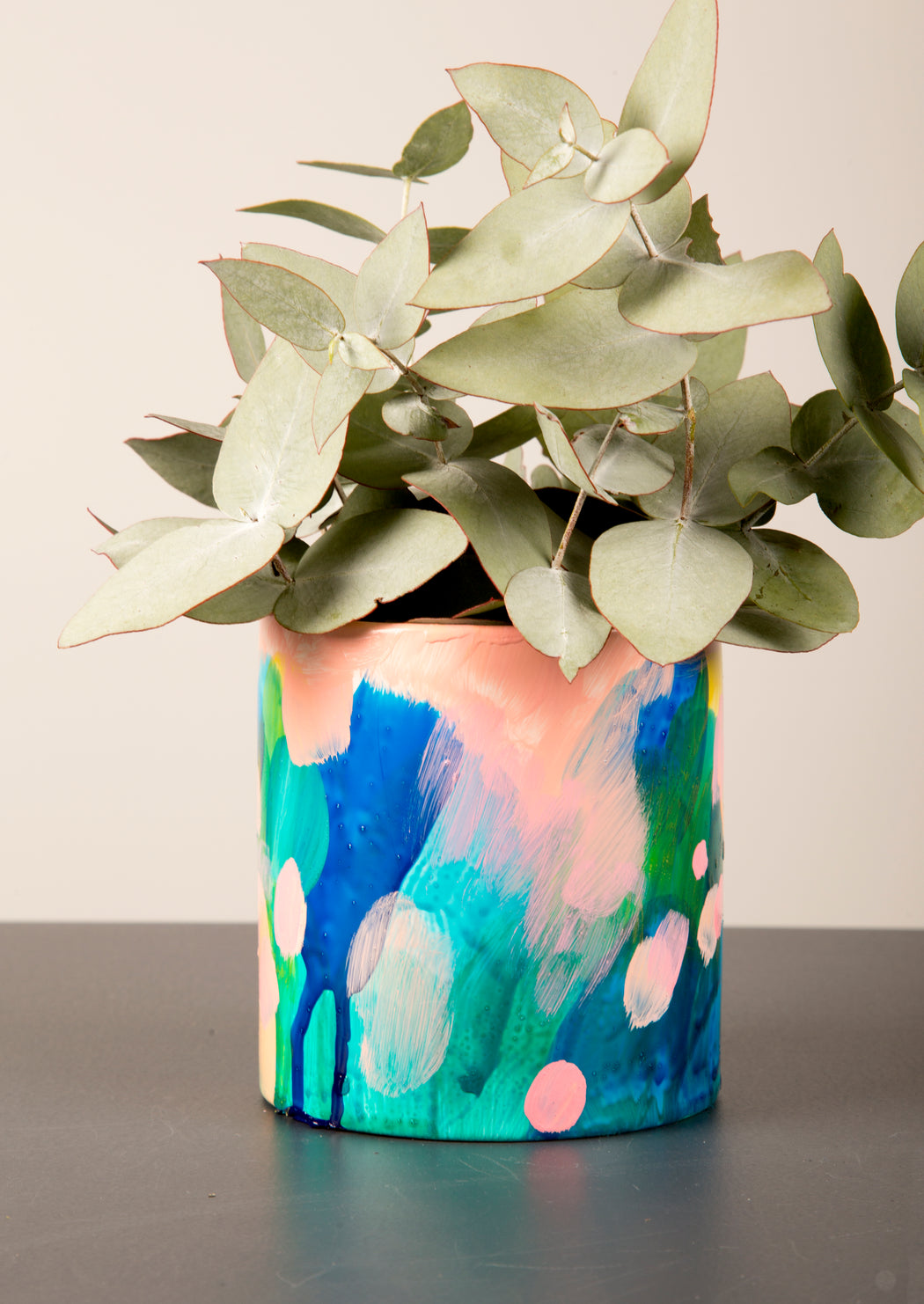 Hand painted ceramic vase + pot medium