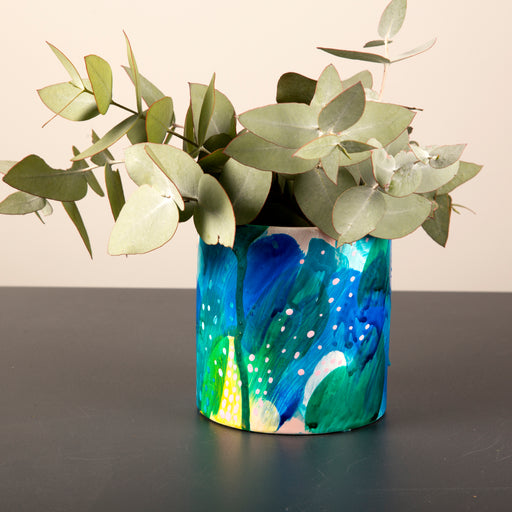 Hand painted ceramic vase + pot small